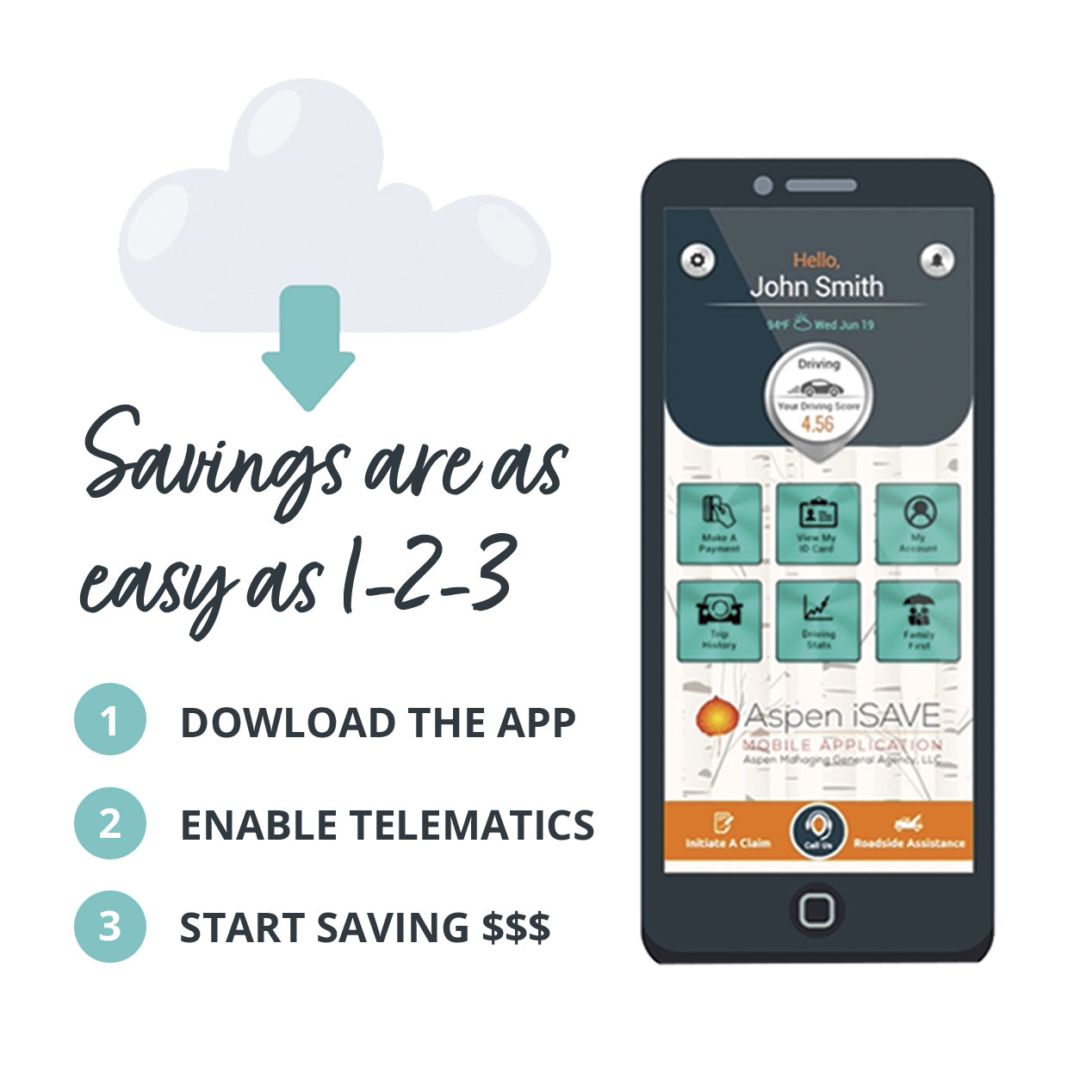 Savings are as easy as 1-2-3. 1) Download the app 2) Enable telematics 3) Start saving $$$